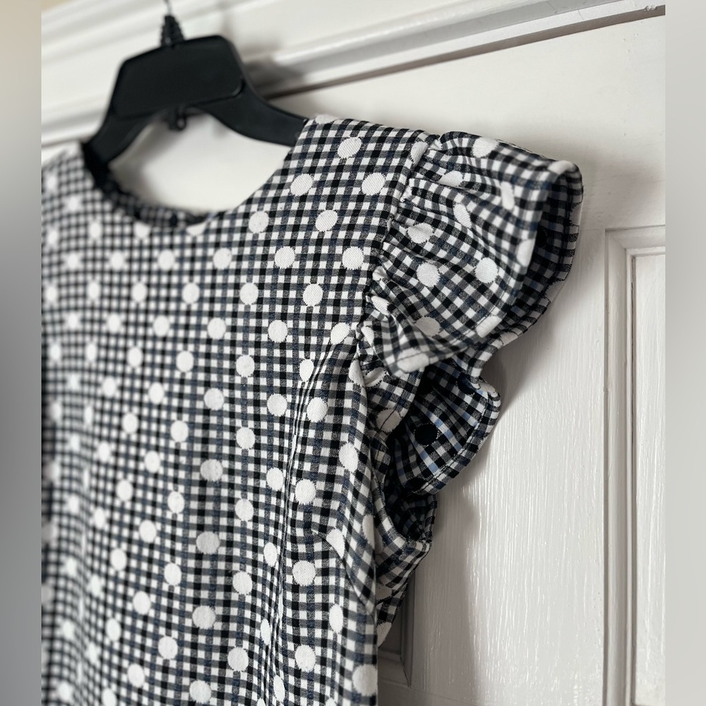 Polka Dot Gingham Ruffle Shoulder Dress - Picture 4 of 11
